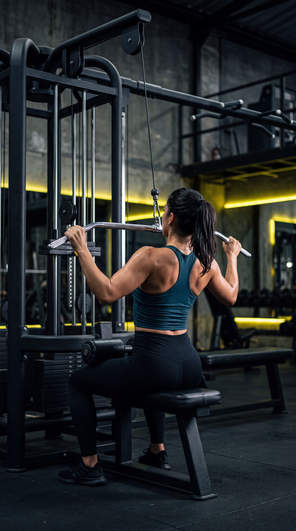 Socio entrenando jalón dorsal en PRO GYM Copiapó